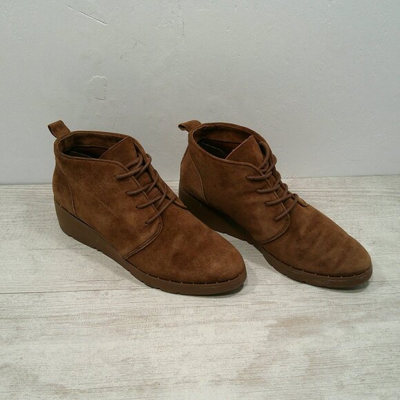 STEVEN by Steve Madden Lace up Comfort Bart Chestnut Suede Leather Boot Size 8 - Picture 3 of 10